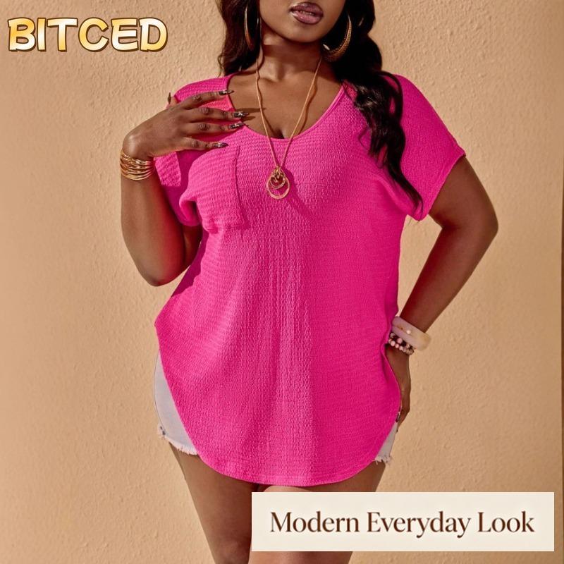 BITCED Women's Fashion Casual Solid Color Print Short Sleeve O-Neck Blouses & Shirts
