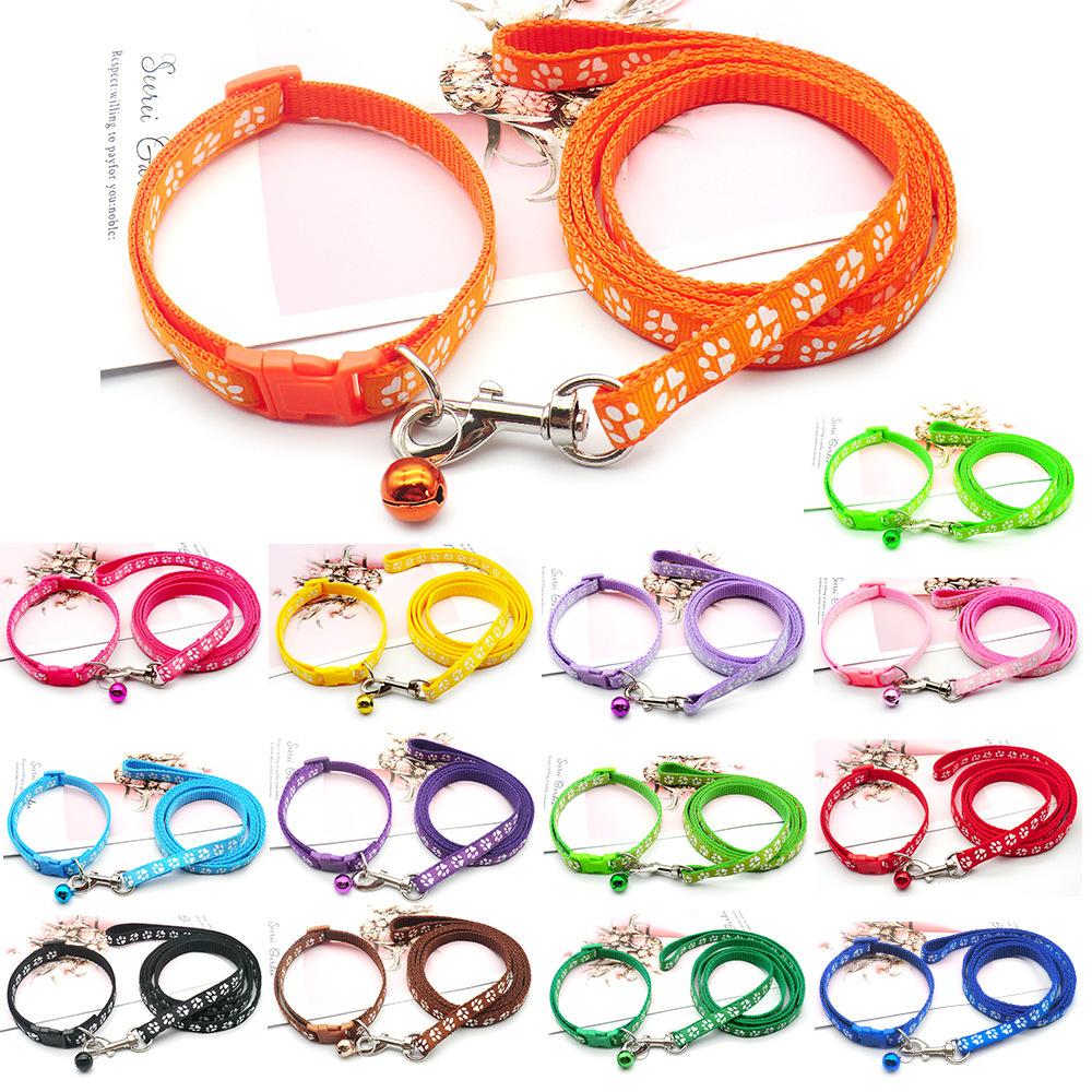 Dog Paw Print Pet Traction Rope Adjustable With Collar Puppy Collar Set Pet Walking Lead Rope Breathable Puppy Cat Accessories