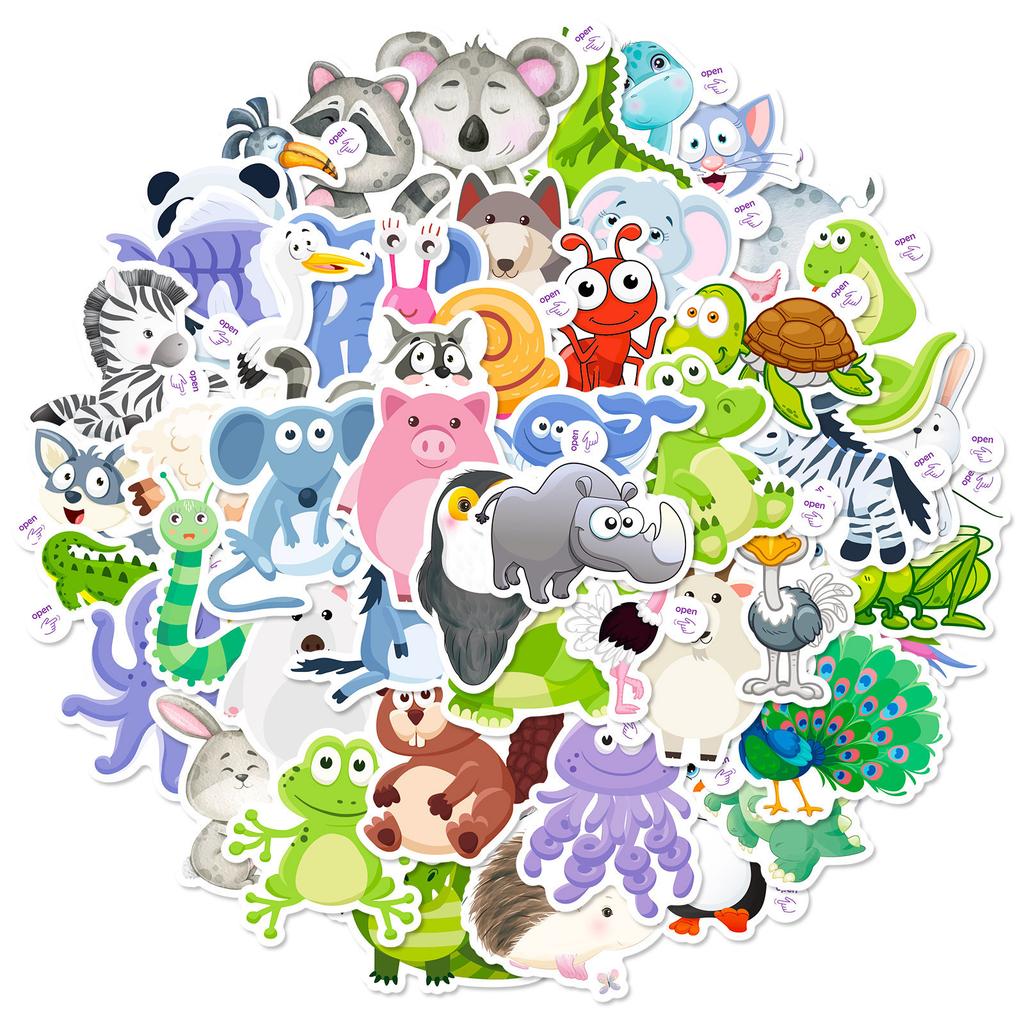 100 Children's Cute Little Animals Graffiti Stickers Easy To Tear with Small Handle Cartoon DIY Baby Stickers