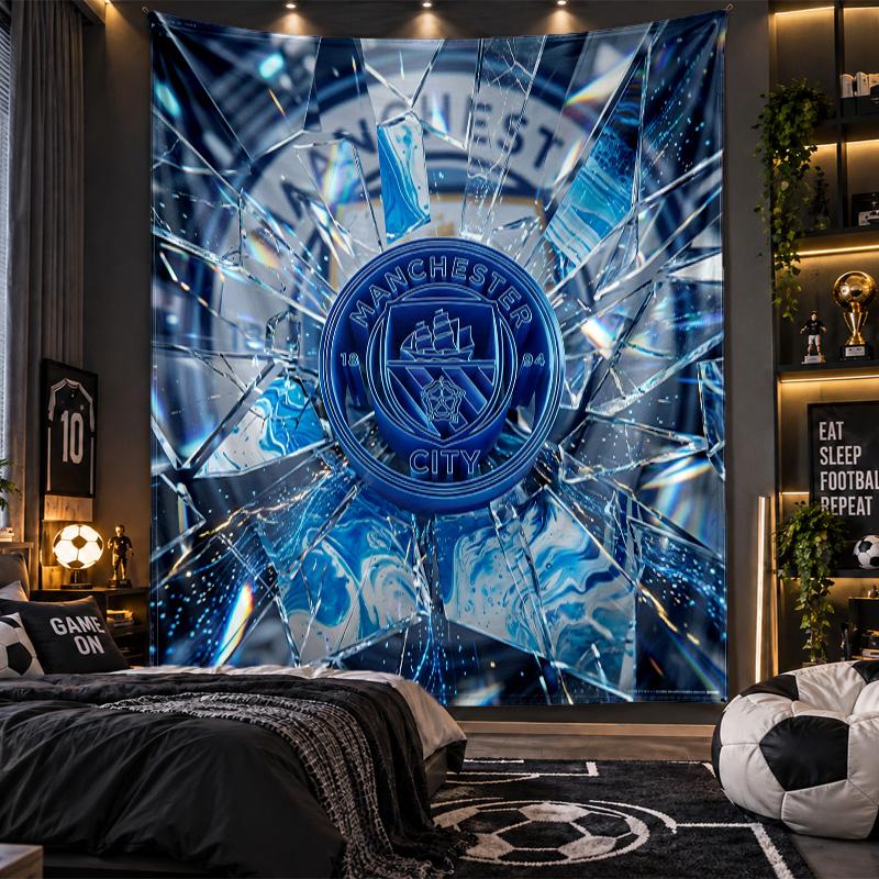Wandbehang Wandteppich Manchester City Druck Stoff für Wohnzimmer Schlafzimmer Heimdekoration