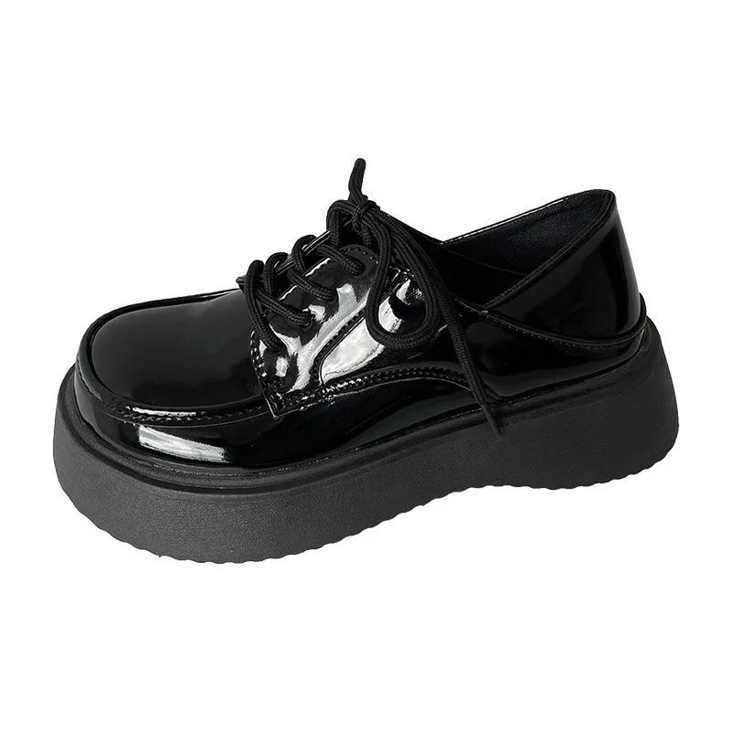 

Женская обувь в британском стиле, маленькие кожаные туфли 2024 года, осень, новые японские туфли Мэри Джейн на платформе в стиле ретро со шнуровкой, модные одинарные туфли 39