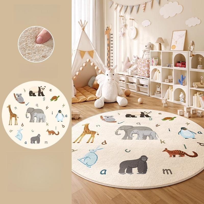 Cartoon Style Bedroom Decor Round Carpet Animal Pattern Carpets for Living Room Thick Plush Children‘s Floor Mat Fluffy Soft Rug