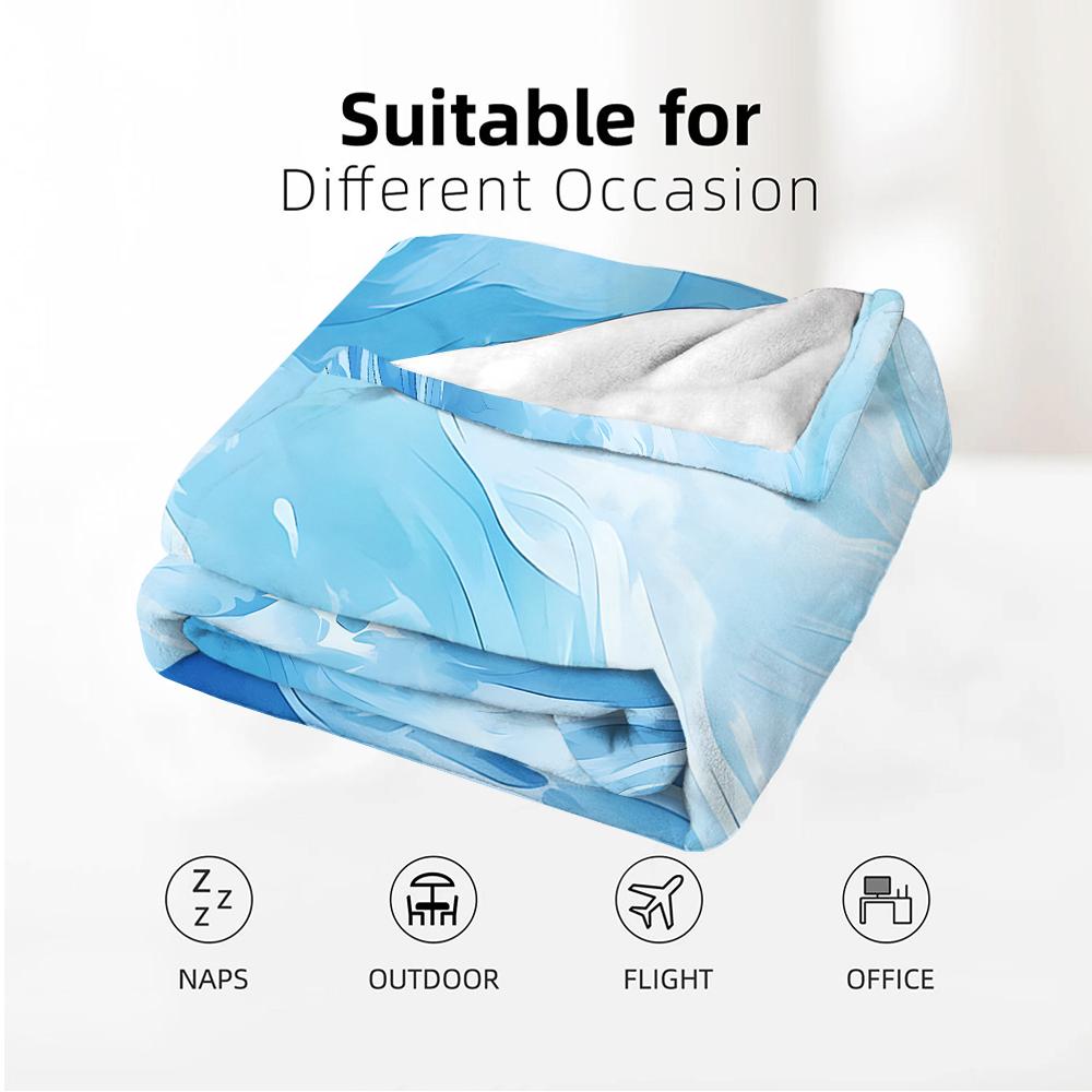 Fluid Aqua Anime Cartoon Flannel Blanket Soft Warm Throw for Bedroom Sofa Car Kids Holiday Gift