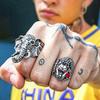 Retro Elephant Large Ring For Men Silver Color Street Punk Gothic Adjustable Ring Handmade  Biker Accessories Man Gift