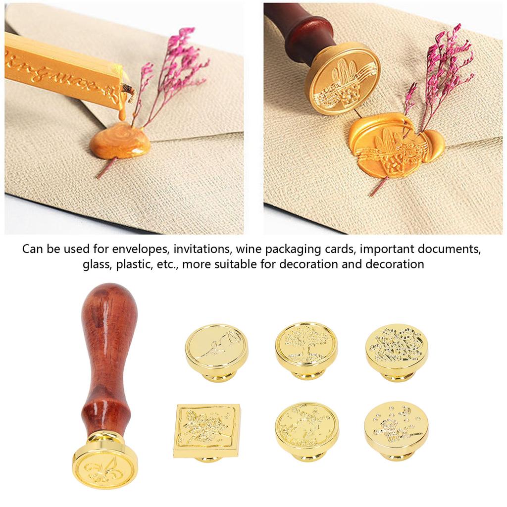 European Retro Wax Stamp Kit with Detachable 7 Vintage Stamp Heads Clear Engraving Wax Stamp   Kit for Envelope