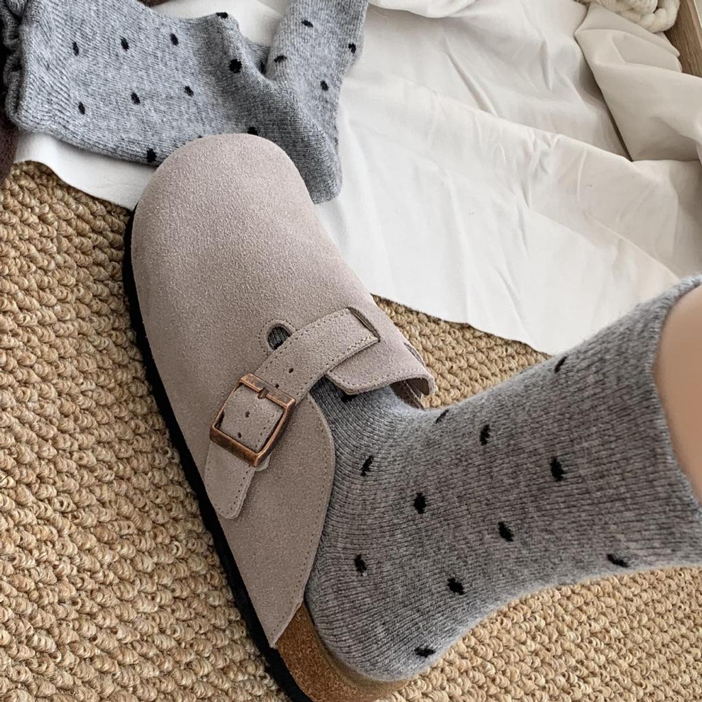 Polka Dot Korean Mid-Calf Lambswool Socks - Autumn/Winter Women's Chunky Warm Style