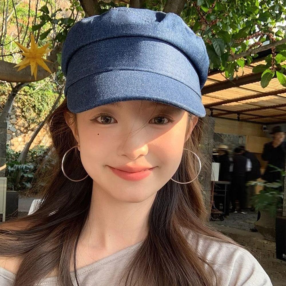 Flat Octagonal Cap Vintage Peaked Hats Fashion Denim Berets  Streetwear