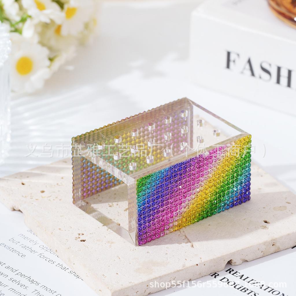 18-Hole diamond-encrusted acrylic grinding head box acrylic jewelry storage box ins simple acrylic