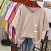Short-sleeved T-shirt for Women, Large Size, Loose and Slimming, Printed V-neck Top