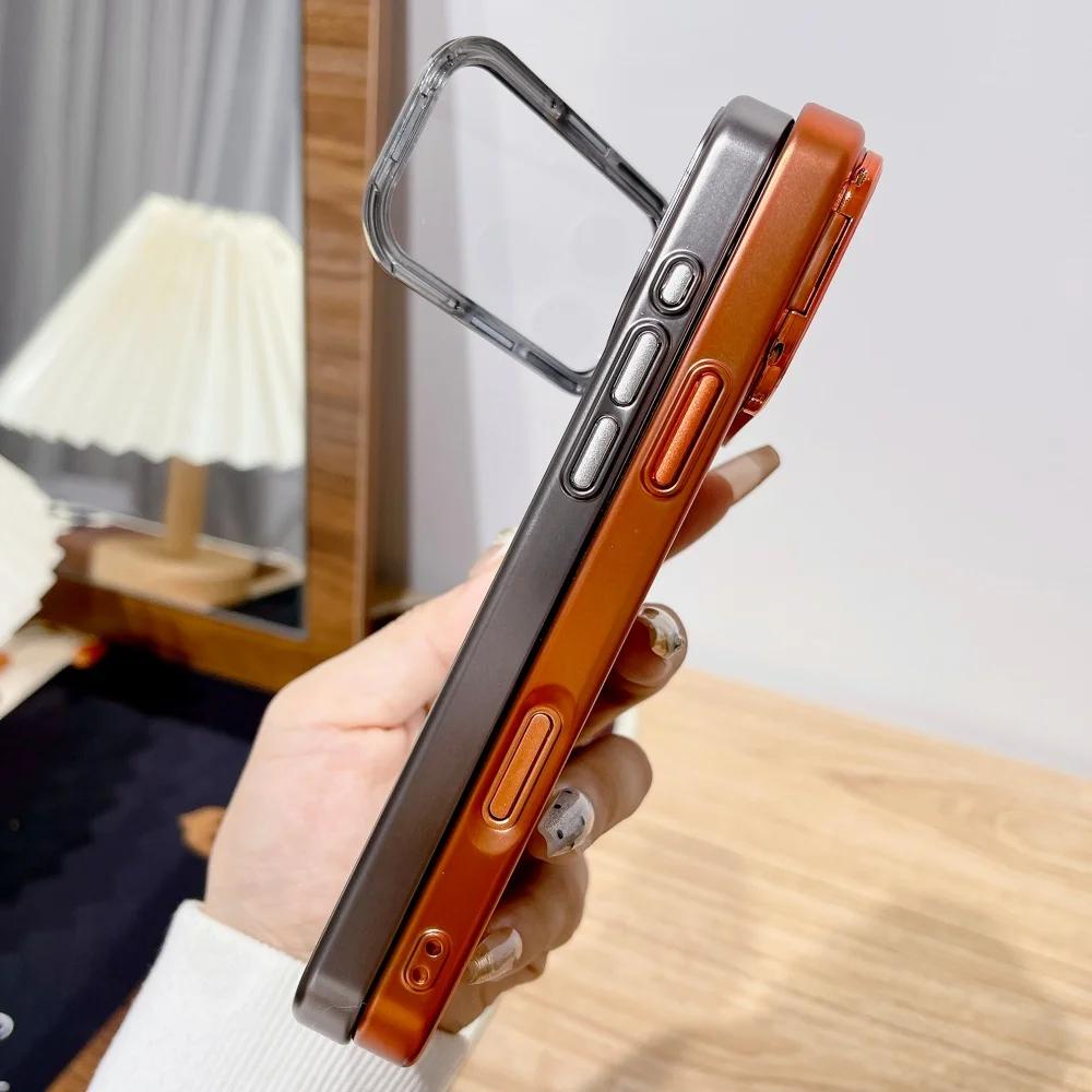 Plating Fold Glass Camera Stand Holder Phone Case For For Iphone 17 17Pro 17Air 17 Pro Max Ultra Thin Transparent Shockproof Cover