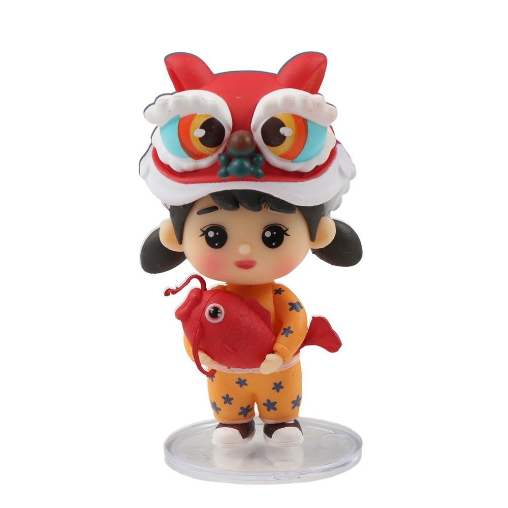 Gift Boy and Girl Lion Dance Doll Chinese Style Red Lion Dance Boy Statue Chinese New Year Lion Dance Ornaments Hone Decoration