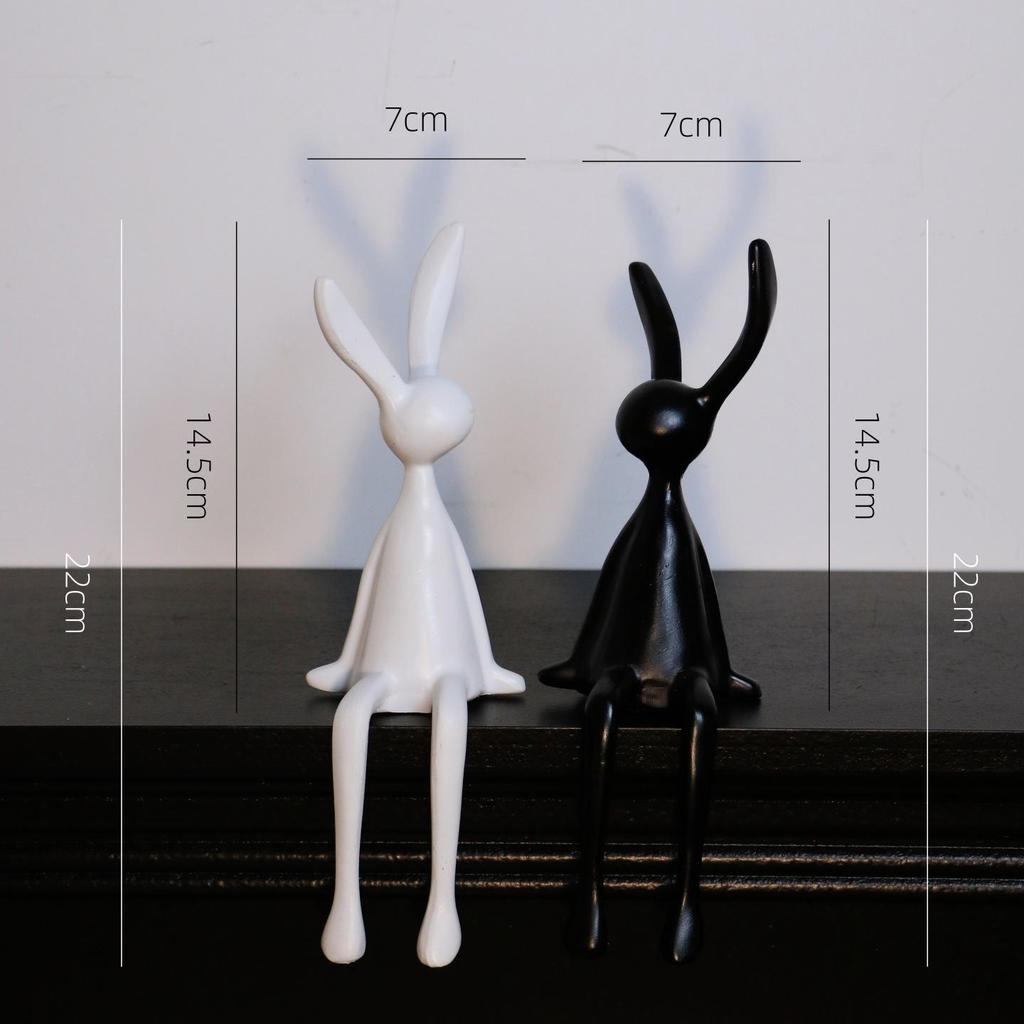 Creative Resin Black and White Cartoon Rabbit Family Desk Decorations - Set of Four