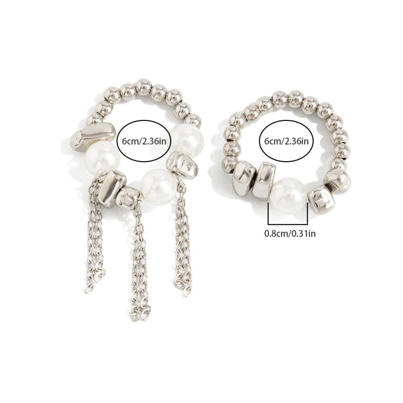 2Pcs/Set Creative Irregular Ccb Imitation Pearl Rings Women Vintage Metal Tassel Finger Ring Jewelry