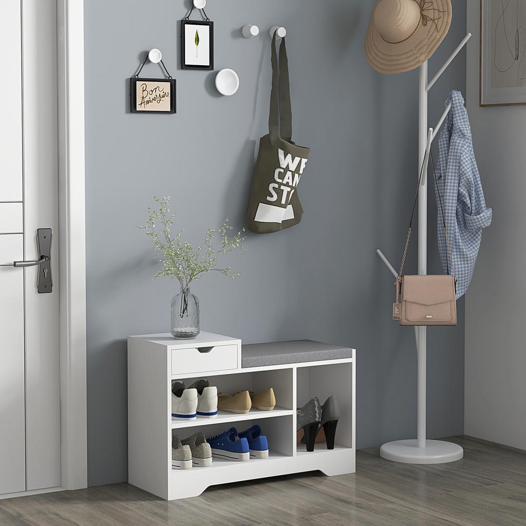 Furniture And Shoe Bench With 1 Drawer And 3 Compartments Capacity For 5 Pairs MDF 76.5L X 30D X 52H Cm