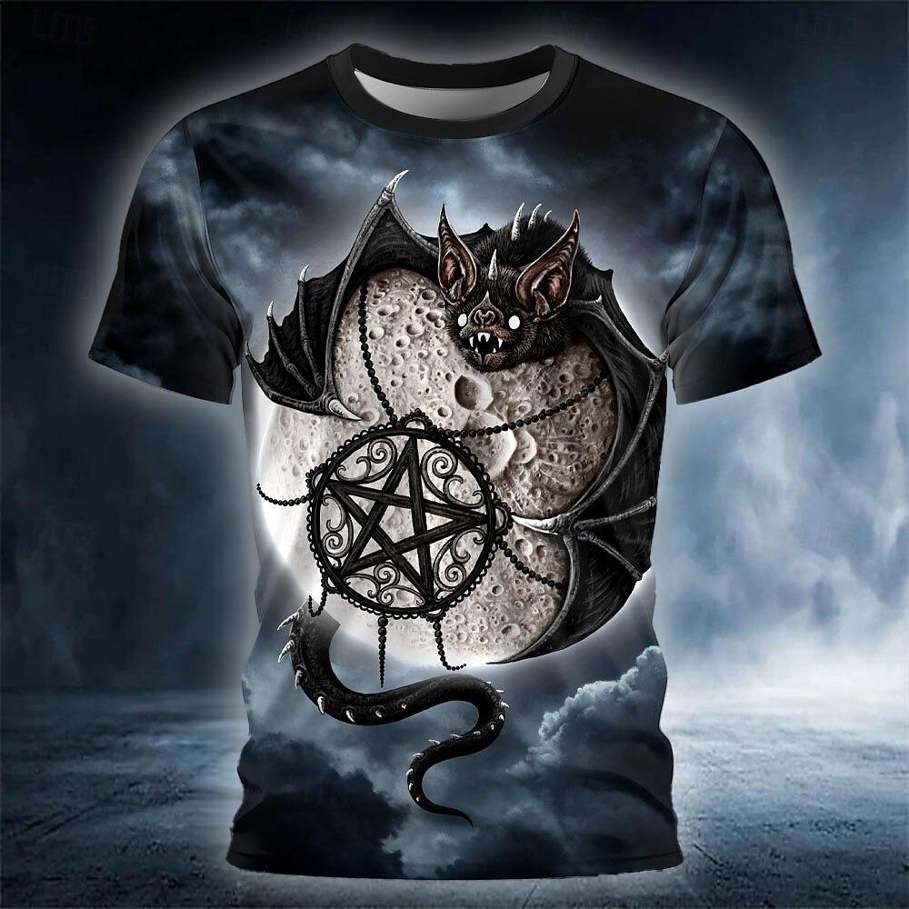 3D Bat Pattern Mysterious Totem Men's T-Shirt Summer Retro Cool Gothic Harajuku Short Sleeve Top Fashion Creative Casual Clothes
