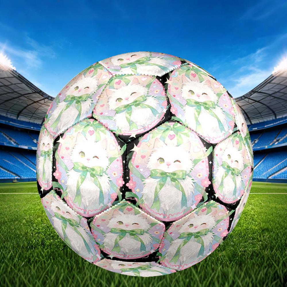 1pc Cat Pastel Frame Theme Soccer Ball Football, Size 5, Lightweight PVC, Outdoor Training Soccer Ball,Gift C65148