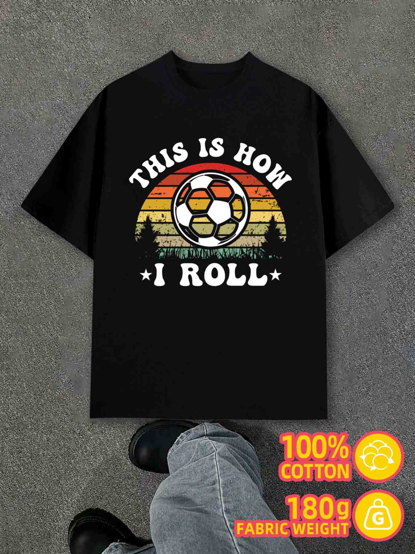 Men s T-Shirt Y2K Soccer Retro Cotton Tshirts Black XL