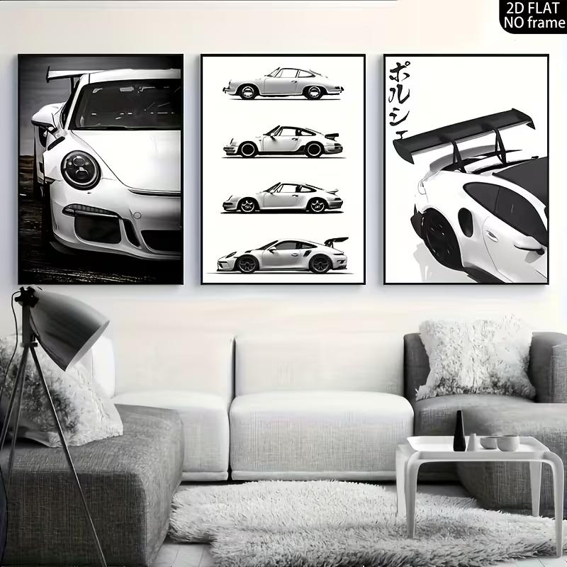 Modern Luxury Sports Car Canvas Art Set Retro Cool Racing Posters, Perfect for Bedroom, Living Room or Corridor Decoration