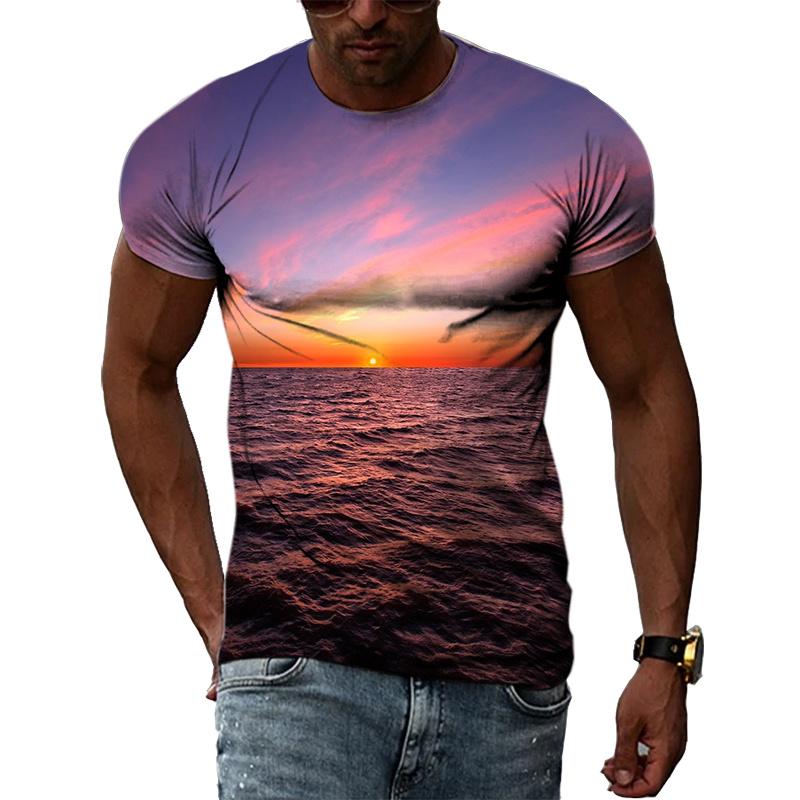 Ocean Wave Pattern T-Shirts Summer Fashion Beach Short Sleeve 3d Printed Top Loose Casual Round neck Holidaywear Mens Tees