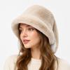 Solid Color Rabbit Ear Bucket Hat Winter Warm Pullover Hat Kawaii Fisherman Hat  For Women