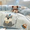 Thickened Milk Fleece Bed Four-Piece Set, Cute Children'S Fleece Quilt Cover, Coral Flannel Bed Sheet Three-Piece Set