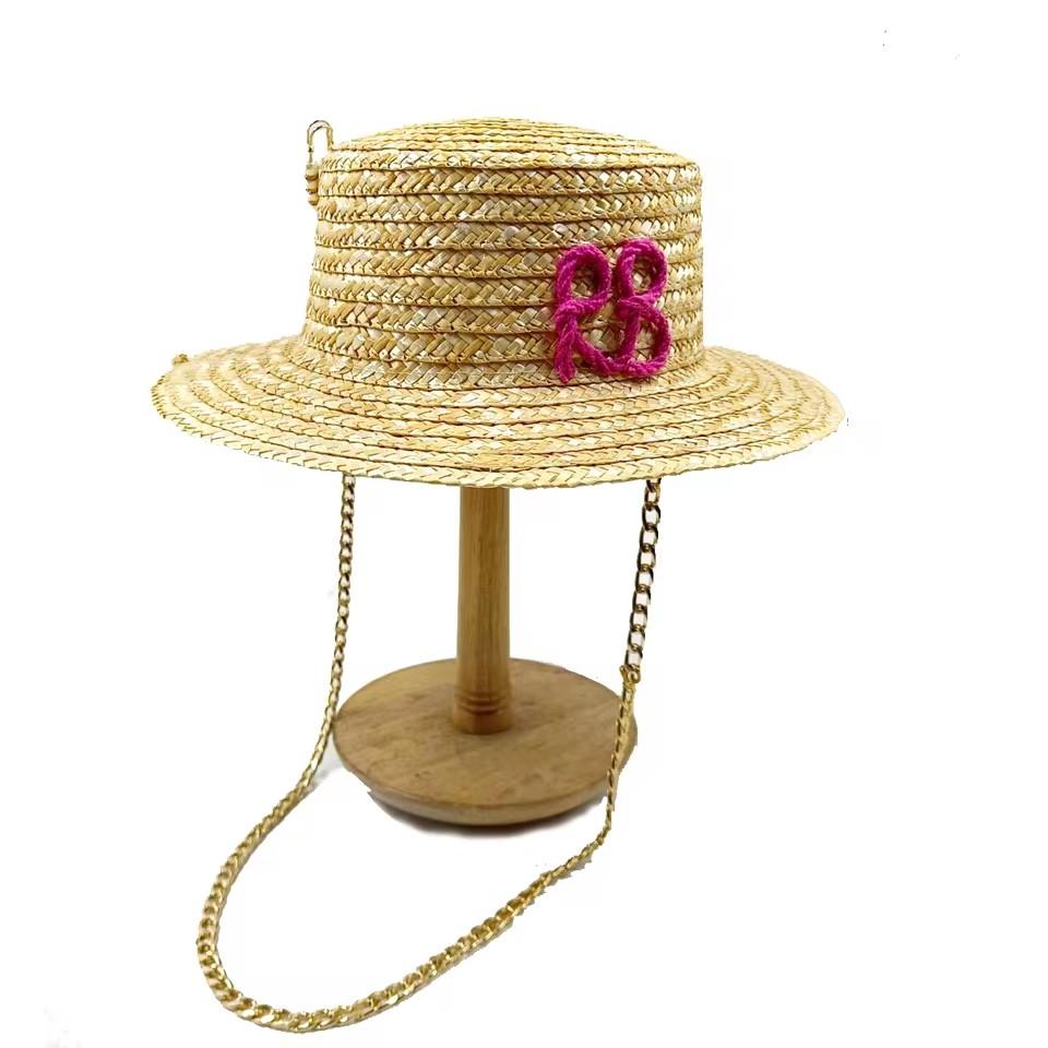 Chain Strap Straw Hat Women's Summer Sun Hat Straw Hat Outdoor Travel Sun Protection Beach Hat Sombrero Para Sol Mujer