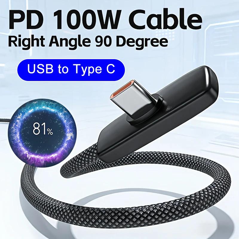111W Cable Fast Charging Cable 11A Right Angle 91° USB C Type C Data Cord Cell Phone Fast Charging Data Cable for Samsung MI