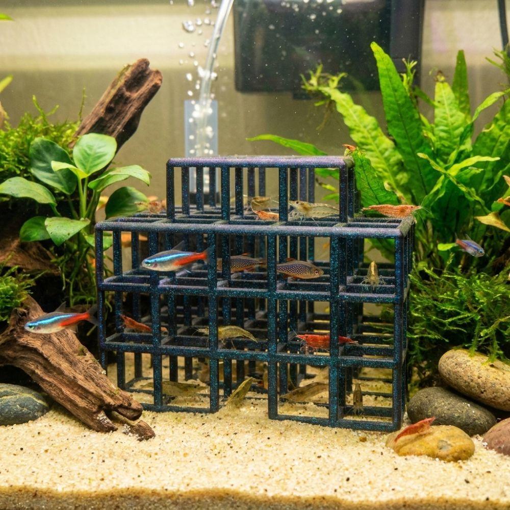 3D Printed Fish Shrimp Hideout Shelter Hollow Out Plastic Aquarium Cave Shelter Grid Multi-level Natural Look Betta Habitat