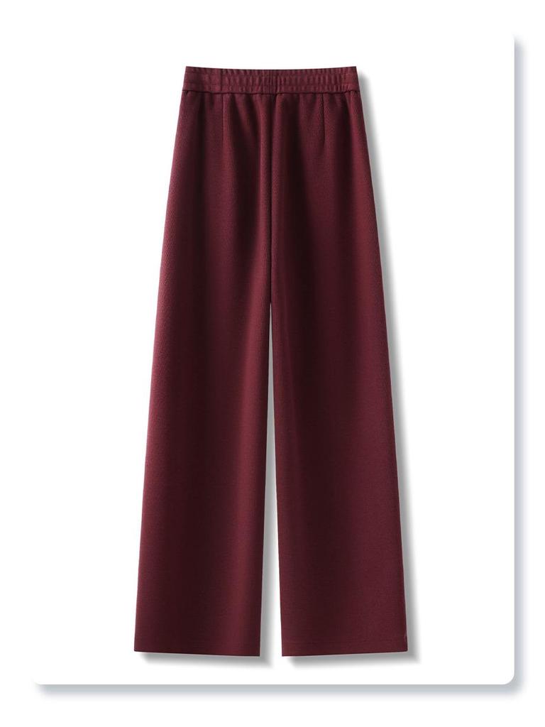 Women's Pink Tweed Wide-Leg Pants, Autumn/Winter 2024 Style, High-Waisted, Draped Straight-Leg, Casual Winter Glutinous Rice Design