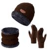 Winter Cycling Warm Set 3 Pieces Anti-Slip Touchscreen Fleece Lined Hat Scarf Gloves Unisex Black
