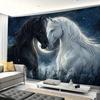Black And White Horses Wall Tapestry Moon Night Sky Starry Field Art Decor For Living Room Bedroom Home Interior Design