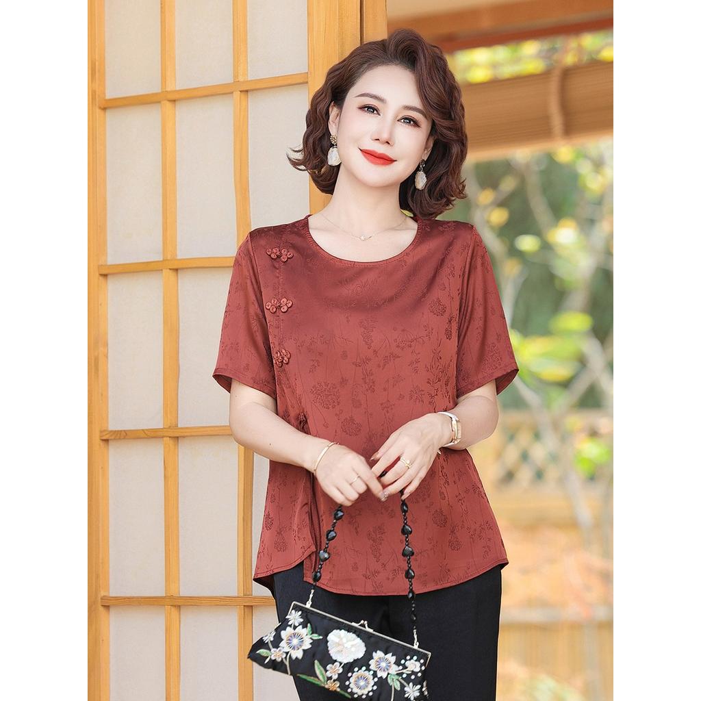 Mother's Summer Clothes, Chinese Style, National Style T-shirt, Small Shirt Suit, Western Style Women's Two-piece Suit
