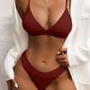 Badeanzug Damen Neckholder Split Dreipunkt einfarbig Spezialstoff Triangel-Bikini-Sets