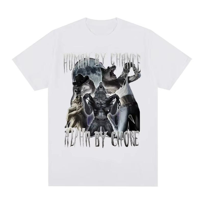 HuUnisex By Chance Alpha By Choice Wolf Funny Meme T Shirts Unisex Women Casual Cotton Tshirt Vintage Short Sleeve Oversized Tshirts