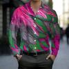 Men Collared Shirt Beige Brown Leopard Animal Print Long Sleeve Button Down Top
