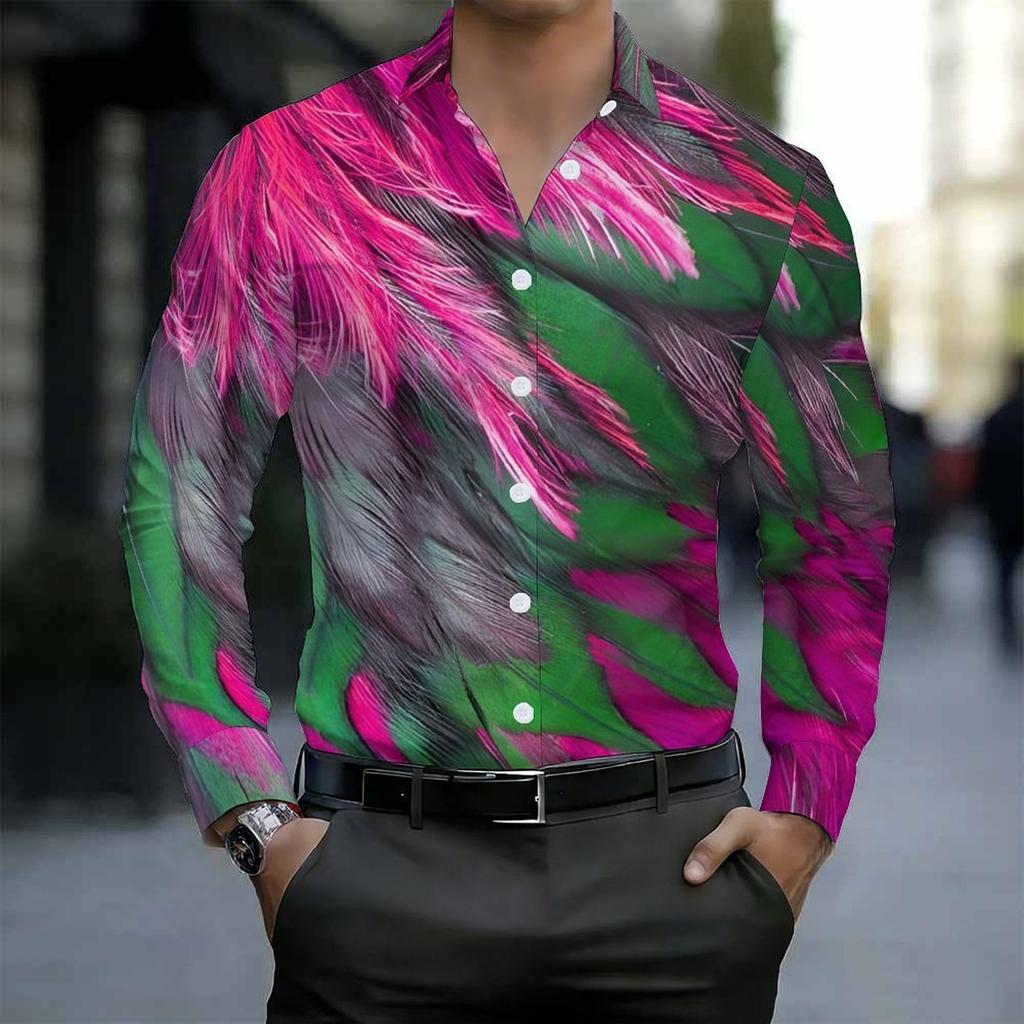 Men Collared Shirt Beige Brown Leopard Animal Print Long Sleeve Button Down Top