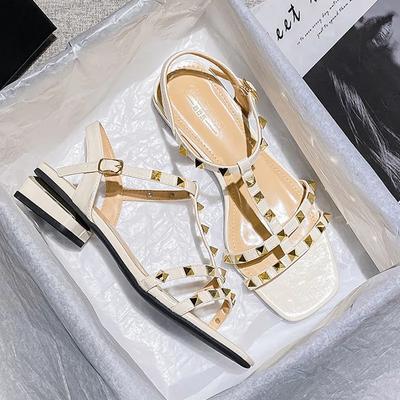 Shoes for Women Modern Sandals 2024 Summer New Beautiful Rivet Band Leather Casual High Heels Shoes Sweet Pumps 35-43