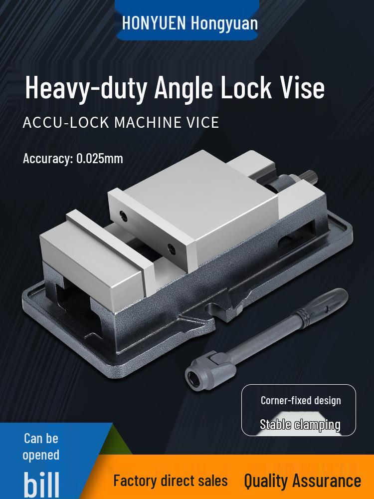 Heavy-Duty CNC Right-Angle Machine Vise for 4, 5, 6, 8-Inch Milling with Flat Jaws