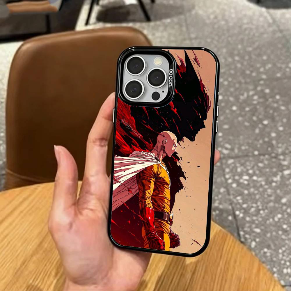 Funny One Punch M-Man Phone Case For iPhone17,16,15,14,13,12,11 Plus,Pro Max Colored Silver Plated Inside Cover