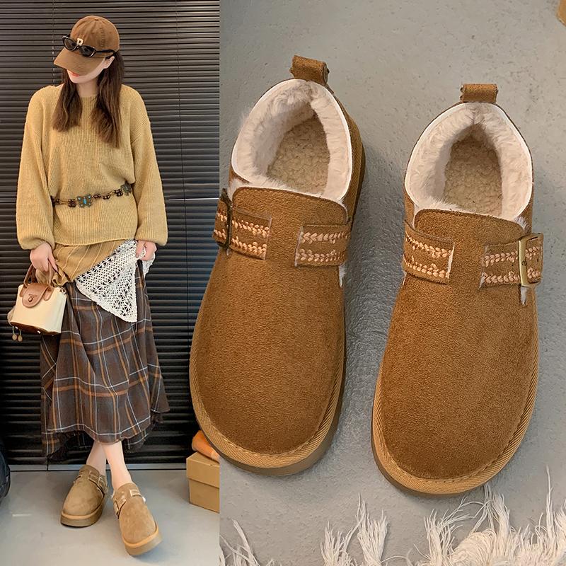 2025 NEW Women's Hot Sale Warm and Comfortable Thickened Fleece Lined Warm Cotton Shoes Round Toe Flat Heel Leisure Shoes
