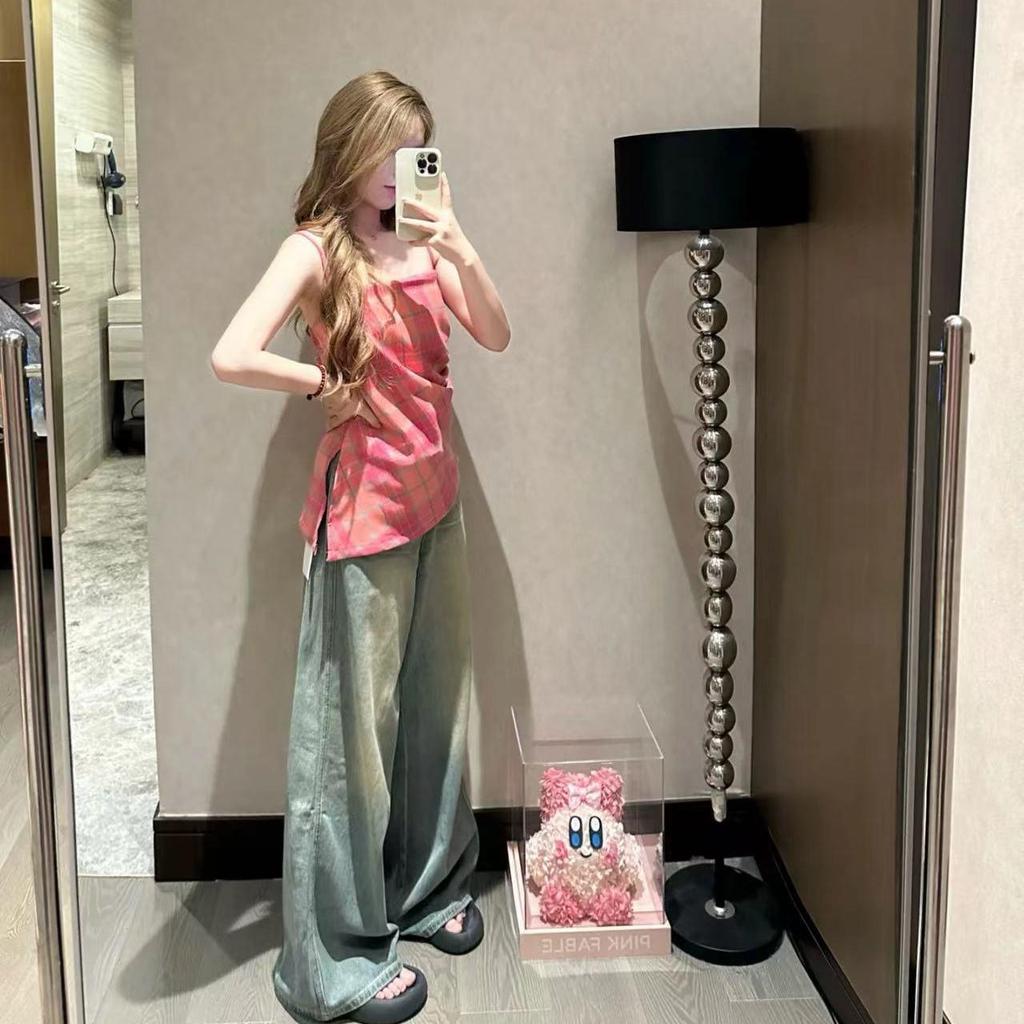 Women's Vintage High Waist Wide Leg Blue Denim Jeans - Retro Wash, Loose Floor-Length Style