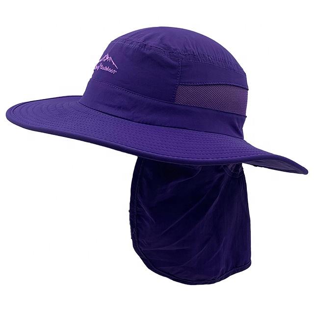 High Quality Nylon Waterproof Purple Funny Embroidered Printed Bucket Hat Portable Wide Brim Fisherman UV Protection Mesh Sun