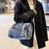 European and American Motorcycle Bag Handbag, Women's Retro Washed Denim Splicing, Flow Su Large Capacity Single Shoulder Crossbody Bag
