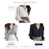 [Wearbee] volume sleeve open collar blouse long sleeve shirt cute fashionable office Plain color simple V-neck spring/summer ladies puff sleeves long