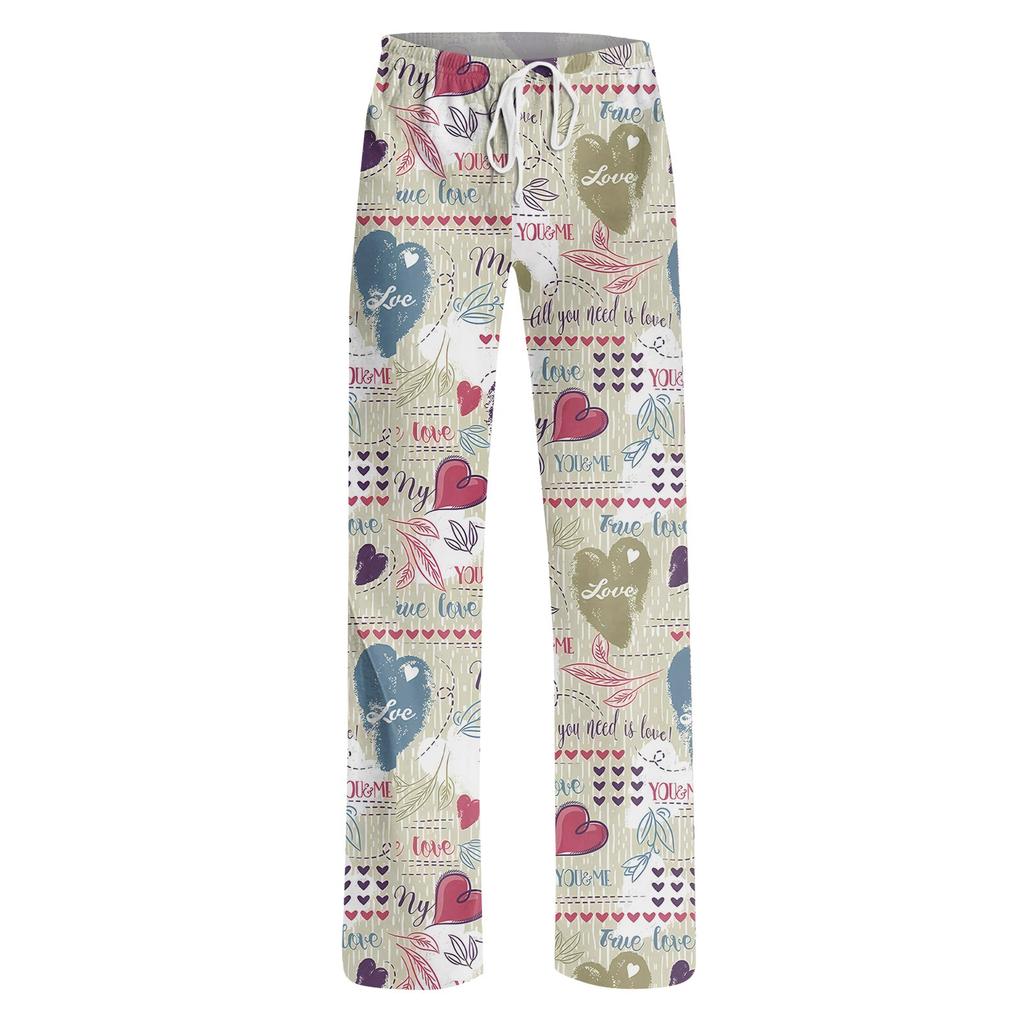 Womens Pajama Pants Sleepwear Casual Drawstring Elastic Waist Pants Comfy Straight Yoga Loose Trousers