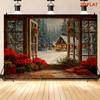 1Pcs Christmas Winter Snowy Cabin Forest Wreath Decoration Background Xmas Backdrop Decorations For Photo Studio Booth Party
