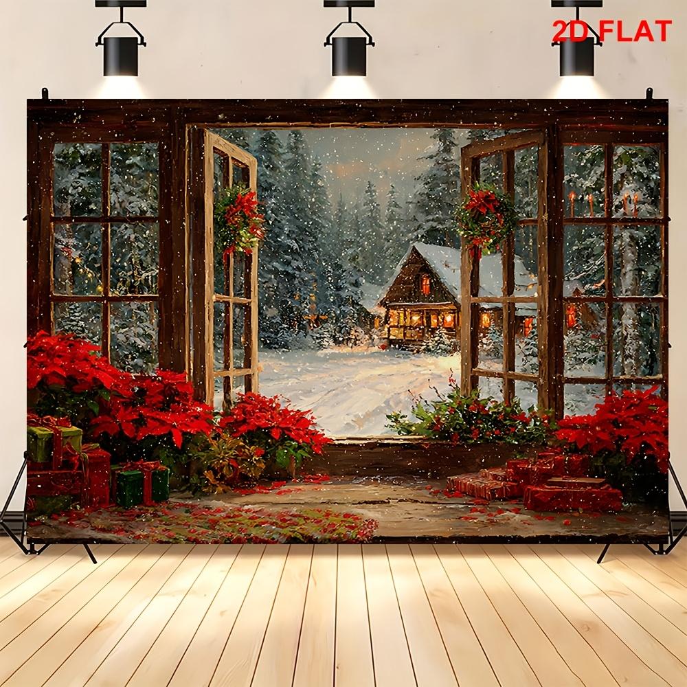 1Pcs Christmas Winter Snowy Cabin Forest Wreath Decoration Background Xmas Backdrop Decorations For Photo Studio Booth Party
