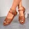 Fashion Women Sandals  Flat Heels Clip-toe Casual Rome Sandals  Summer Cross Narrow Band Ankle Buckle Strap Beach Shoes for Women