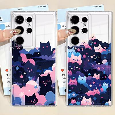 Telefoonhoesje voor Samsung Galaxy Note 20 Ultra 10 S23 Ultra S22 FE S26 S21 S24 S20 Plus S25 Edge Zwarte Kat Sterrennacht