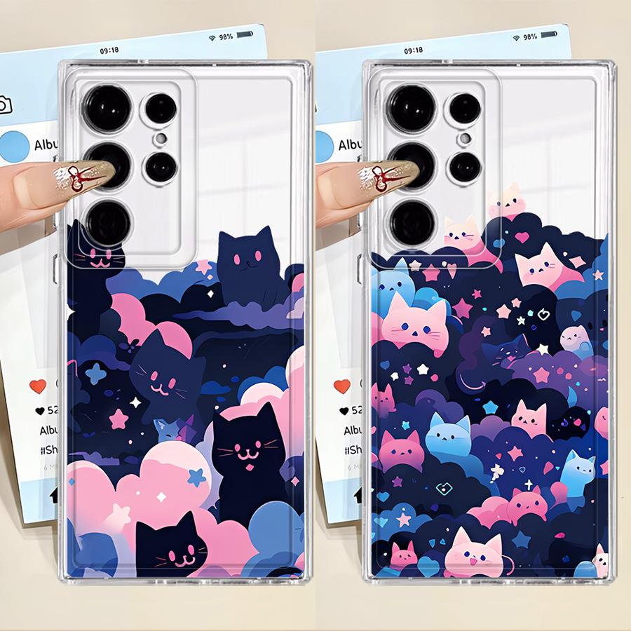 Phone Cover Case for Samsung Galaxy Note 20 Ultra 10 S23 Ultra S22 FE S26 S21 S24 S20 Plus S25 Edge Black Cat Starry Night